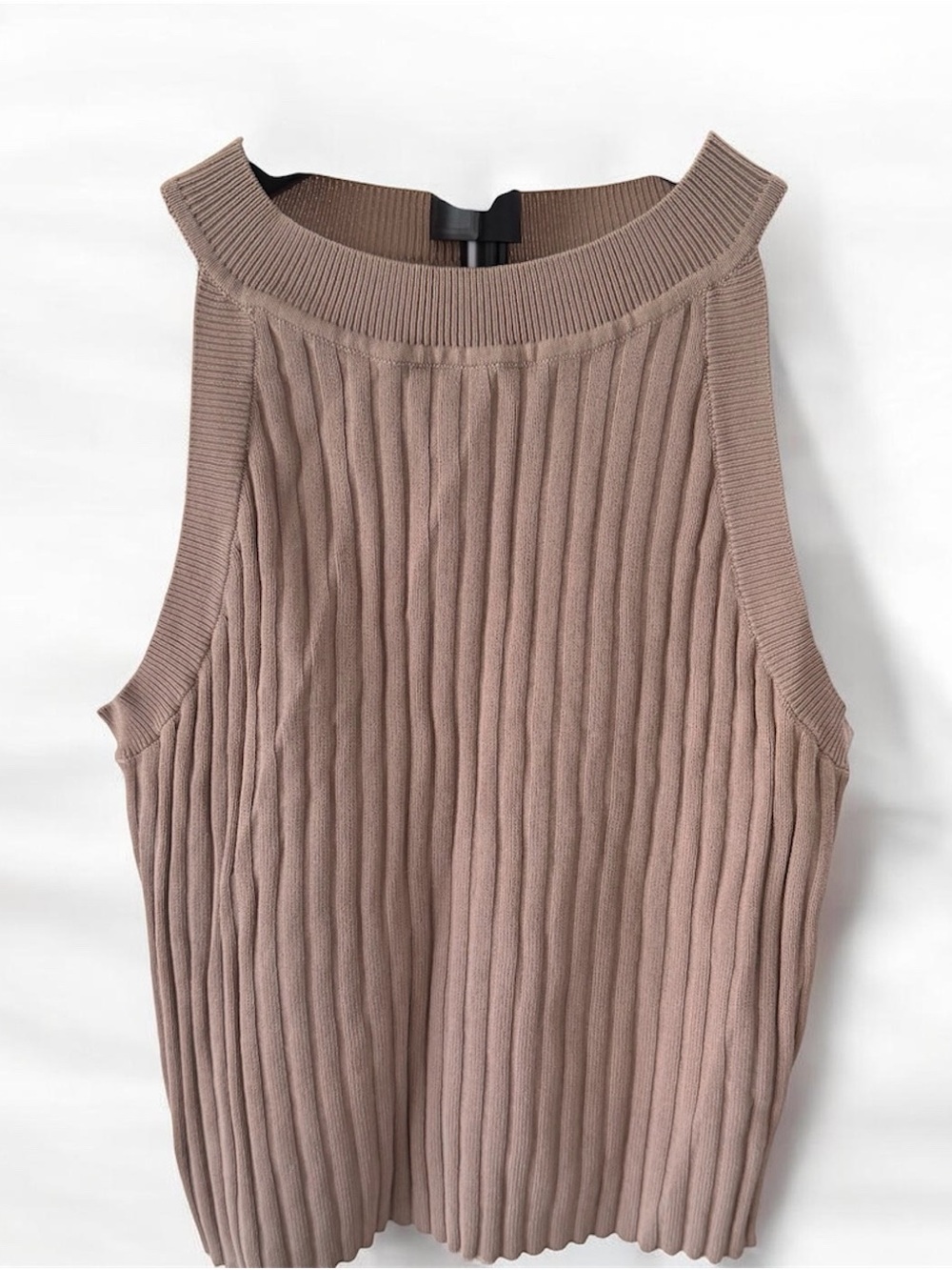 Sleeveless Rib-Knit Tank Top in Taupe